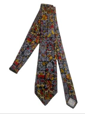Lanvin Paris Men's Neck Tie 100% Silk Blue Red Yellow Abstract Geometric Pattern
